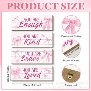 Wooden Wall <b>Signs</b> Rectangle Pink English Home Decor Hanging Items For Bedroom <b>Bathroom</b> Living Room Valentine'S Day - Product Image 4