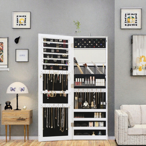 Modern Shaker <b>Door</b> Wooden <b>Mirror</b> Armoire Jewelry Cabinet Large Capacity Lockable Wall-Mounted Organizer Multiple Compartments - Product Image 2