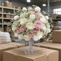 Bunga Mawar Sutra Buatan Warna Merah Muda Putih Gypsophila Bola Bunga 60cm Set Dekorasi Bunga untuk Pernikahan dan Acara
