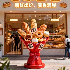 Escultura de Fibra de Vidrio Personalizada para Panadería, Adorno de Ramo de Pan, Estatuas de Resina de Tamaño Real para Exteriores - Product Image 1