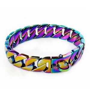 Venta al por mayor de arco iris colorido multicolor de metal de acero inoxidable enlace cubano Cadena de perro <span class=keywords><strong>collar</strong></span> de perro de <span class=keywords><strong>collar</strong></span> de cadena - Product Image 1