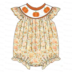 Baby Romper Gesmokt Bubble Met Pompoen Boetiek Groothandel Kinderkleding-Puresun