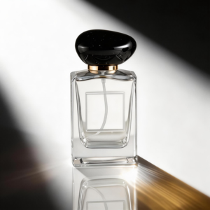 Botella de Perfume de Vidrio Transparente Irregular de Lujo de 30 ml, 50 ml, 100 ml, Recargable, con Pulverizador, Tapa de Piedra Negra y Anillo Dorado - Product Image 4