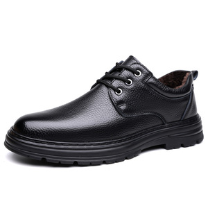 Zapatos de Negocios de Cuero Genuino para Hombre, Punta Redonda, con Cordones, Suela de Goma Antideslizante, Forro de Felpa para Invierno, Zapatos Casuales Cómodos - Product Image 5