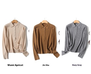 Jersey de punto de lana Jacquard de estilo coreano <span class=keywords><strong>para</strong></span> <span class=keywords><strong>mujer</strong></span>, vestido de una pieza sin costuras <span class=keywords><strong>para</strong></span> suéter de cuello de Polo, temporada de otoño, venta al por Mayor, frente - Product Image 3