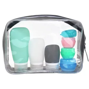 Wiederverwendbare tragbare leere Plastikflasche 2/3 Unzen 4 in 1 Silikon-Reisetaschen-Lotion-Shampoo-Lotionsflasche Spenderflaschen-Kits Set Flaschen