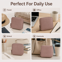 Mini sac organisateur de technologie, sac de rangement carré en cuir PU imperméable avec fermeture éclair pour bijoux, pochette de voyage portable pour cosmétiques et essentiels