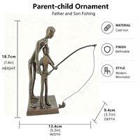 Sculpture en fonte Père et Fils Pêcheurs, Ornement Parent-Enfant Simple et Abstrait, Cadeau Fête des Pères, Décoration, Artisanat Métallique
