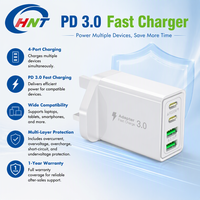 Chargeur mural rapide HNT OEM 40W GaN 4 ports 2C2A, adaptateur de voyage ultra-compact pour iPhone, MacBook, tablette, smartphone, OEM ODM