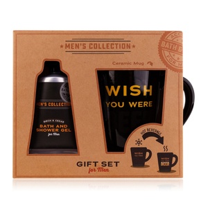 Ensemble cadeau bio pour <span class=keywords><strong>homme</strong></span> en gros OEM WISH YOU WERE BEER comprenant un <span class=keywords><strong>gel</strong></span> <span class=keywords><strong>douche</strong></span> de 60 ml, une tasse en céramique de 250 ml, parfum personnalisé - Product Image 1