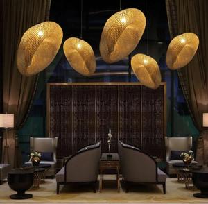 Zeal Lighting Living <b>Room</b> Shell Shaped Rattan Art weave chandelier lamp Led Bamboo Shades Pendant <b>Lights</b> - Product Image 5