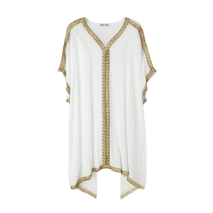 Buonic Copricostume da Spiaggia Estivo da Donna, Tunica Casual 92*90CM Bianco con Bordo Dorato - Product Image 1