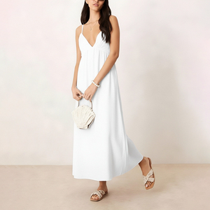 Vestido Largo con Tirantes Finos para Mujer, Nuevo Modelo 2026, Escote Profundo en V, Color Blanco, Vestido Fruncido, Elegante e Informal - Product Image 3