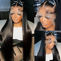 Pelucas de Encaje Frontal Liso Extremo Sin Pegamento, Pelucas de Encaje HD Completas, Pelucas de Cabello Humano con Encaje Frontal Transparente HD para Mujeres Negras