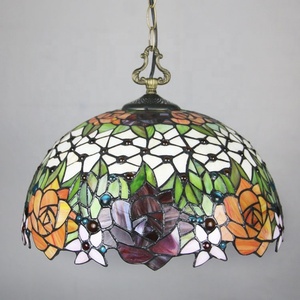 LongHuiJing <b>Rose</b> Tiffany Chandelier Ceiling <b>Lights</b> Colored Glass Restaurant Pendant Lamp - Product Image 2
