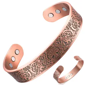 Nouveau rétro 15mm de large petit arbre de vie ancien motif égyptien neuf aimant Bracelet en cuivre rouge pour unisexe