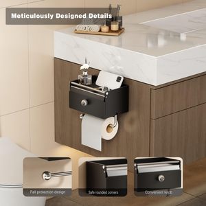 Support mural moderne en aluminium noir pour <span class=keywords><strong>papier</strong></span> toilette avec boîte de <span class=keywords><strong>rangement</strong></span> pour lingettes, idéal pour les salles de sport et les hôtels - Product Image 3