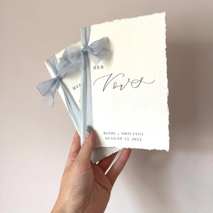 <span class=keywords><strong>Brochure</strong></span> de vœu de mariage en papier de coton personnalisé à la main, cadeau d'anniversaire, cartes d'invitation pliantes avec ruban de soie bleu