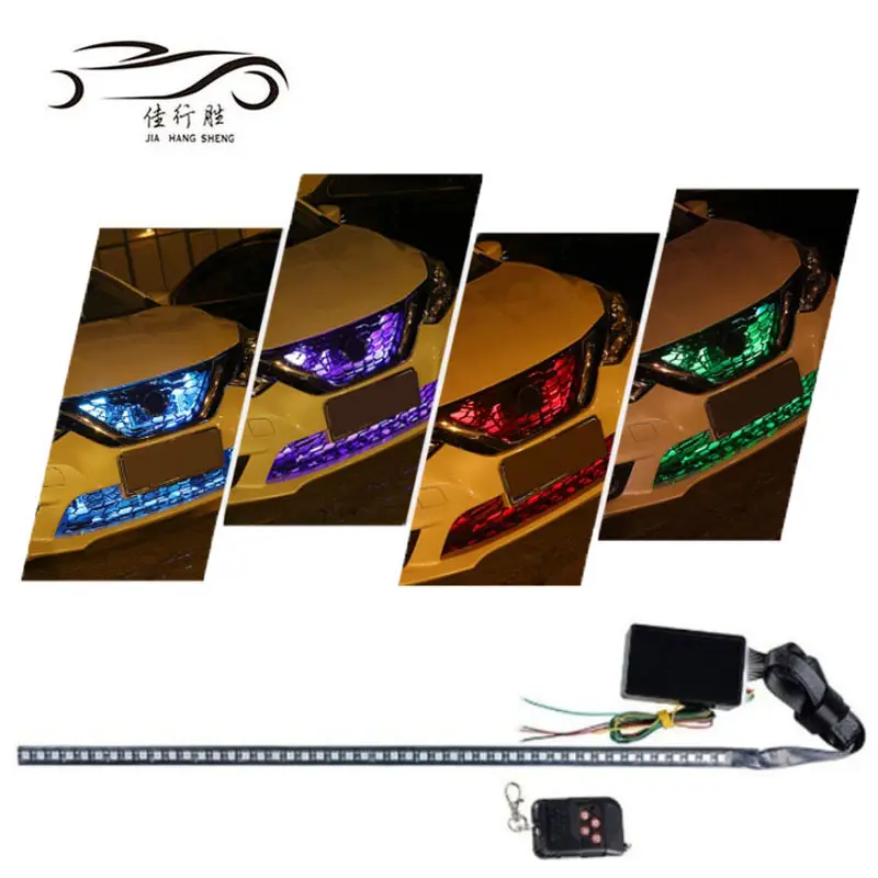 Iluminación del automóvil accesorios RGB Led Caballero jinete DRL tiras de luz de Control remoto intermitente que fluye luz estroboscópica de rejilla Led faro