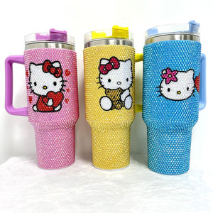 Gobelet en acier inoxydable personnalisé avec motif dessin animé Stitch et strass, avec poignée et paille, vente en gros à prix abordable - Product Image 6