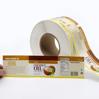 Étiquettes personnalisées pour huile de coco de qualité alimentaire avec informations nutritionnelles pour bocaux en verre, bouteilles en plastique et sachets