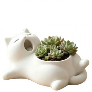 Yawn Cat Succulent Planter White Ceramic Desktop Ornament For Indoor Green Plants Modern Office Decoration - Product Image 4