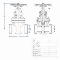 Vanne à opercule à vapeur haute pression API 602 en acier au carbone forgé A105N Classe 800, avec raccord à souder OS&Y, tige montante et garniture 13Cr, et bonnet boulonné
