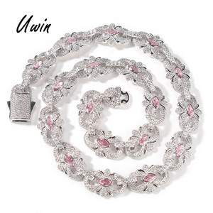 UWIN CH Cross Floral Infiniti catena a maglie 5A CZ ghiacciata a catena Infinity 8 <span class=keywords><strong>con</strong></span> collana da donna rosa blu Marquise zircone - Product Image 2
