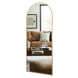 Modern Contemporary 24\"x 35\"Aluminum Alloy Gold Framed Arched Bathroom Mirror Black/Gold/Silver Color Wall Mounted Glass