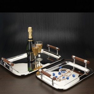 Bandeja de acero inoxidable pulido con borde contemporáneo portátil desechable para servir cócteles elegantes o exhibición de barra elegante para el hogar - Product Image 1