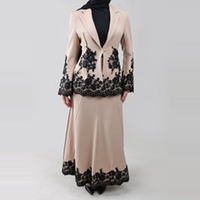 Ensemble Abaya et jupe longue en dentelle noire Loriya, élégant et modeste, pour mariage islamique, soirée, sur mesure pour femmes musulmanes, Dubaï