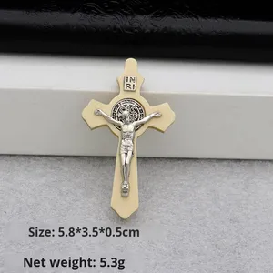 Ciondolo Crocifisso Cattolico, Collana Rosario con Croce in Legno, Ciondolo Fatto a Mano in Metallo Intrecciato, Accessori per Gioielli in Lega - Product Image 4