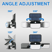 Projecteur solaire extérieur de sécurité 20W avec 3 têtes réglables, détecteur de mouvement PIR 270 degrés, étanche, pour jardin et mur