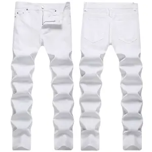 AeeDenim Großhandel OEM High-End Baumwolle weiße Jeans Herren Persönlichkeit schlanke Füße elastische Trend Mode Denim Jeans