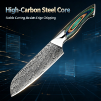 Damascus staal hoog koolstofstaal modern minimalistisch Santoku mes 17,5 cm scherp vleesbijl kleurrijk houten handvat ambidextrous