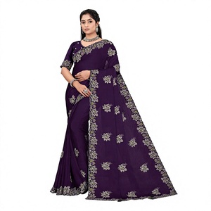 ผ้าส่าหรีผ้าซาตินชีฟองสำหรับผู้หญิง ดีไซน์อินเดียจาก Vexotrend ปักลาย Swarovski Patola ดีไซน์แบบดั้งเดิม ไม่ยับง่าย - Product Image 1