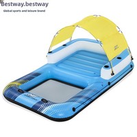 Lit flottant gonflable en PVC, chaise longue extra-large avec dossier, flotteur de piscine, hamac aquatique, parasol couvrant, coussin d'air pour la plage
