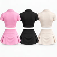 Ensemble deux pièces pour femme, col montant, manches courtes, crop top et short, personnalisable avec votre marque, haute qualité, faible MOQ, fabricant