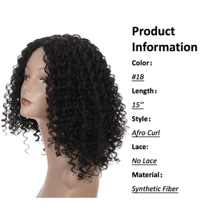 JINRUILI Perruque <span class=keywords><strong>mi</strong></span>-longue bouclée afro en <span class=keywords><strong>cheveux</strong></span> synthétiques haute température personnalisables, <span class=keywords><strong>cheveux</strong></span> frisés naturels noirs pour femme - Product Image 2