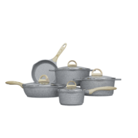 Ensemble d'ustensiles de cuisine antiadhésifs, nouveau style, avec revêtement en granit aluminium moulé, casseroles et poêles, 9 pièces