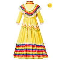 Costume de danse ethnique mexicaine pour Halloween, robe traditionnelle longue de danse flamenco, jupe de carnaval du Jour des Morts pour filles