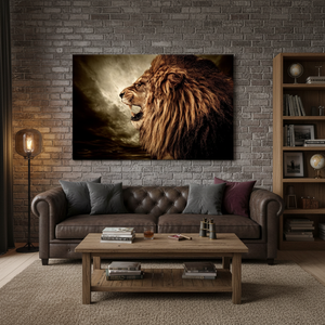 Tableau sur toile Lion rugissant : Décoration murale animale, Impression pour la décoration de la chambre des hommes, TOILE ENVELOPPEE - Product Image 3