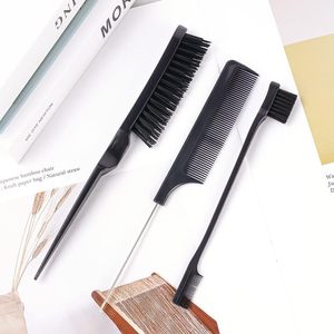 Kit de peignes à sourcils double tranchant noirs <span class=keywords><strong>pour</strong></span> femmes, brosse à cheveux en nylon, peigne à queue de rat en acier, outils de coiffure et de maquillage – Vente en gros - Product Image 6