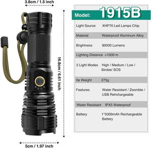 <span class=keywords><strong>Lampe</strong></span> torche LED XHP70 5 modes <span class=keywords><strong>Lampe</strong></span> torche zoomable IPX5 étanche Rechargeable par USB <span class=keywords><strong>Lampe</strong></span> torche <span class=keywords><strong>90000</strong></span> <span class=keywords><strong>lumens</strong></span> pour le camping en plein air - Product Image 6