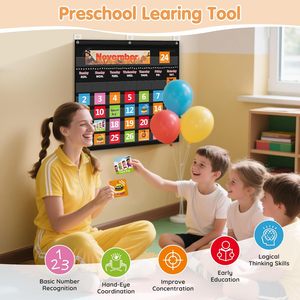 Classroom <b>Calendar</b> Pocket Chart Nylon Wall Hanging With 88 Cards For Homeschool And Office Use - Product Image 4