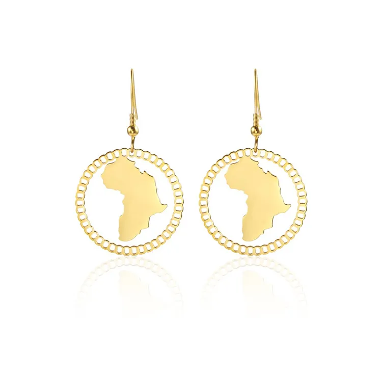 Brincos banhados a ouro 18k, joias estilo africano com mapa em círculo, aço inoxidável, moda feminina, presente