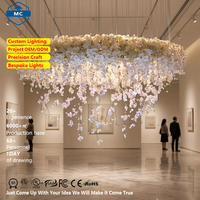 Lustre rond en soie personnalisé en forme d'orchidée, luminaire suspendu de luxe pour hôtel, salle de banquet, décoration de mariage, lampe de plafond