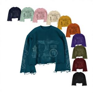 Fleece épais déchiré coupe courte style urbain tendance été avec logo personnalisé manches classiques 100% coton - Product Image 1