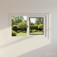 Ventana Corredera Horizontal Moderna de PVC Resistente al Viento con Rejilla para Dormitorio, Baño y Sala de Estar, Marca BOCHARM