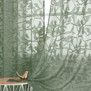 Роскошные шторы из зеленой вуали с обрезанными птицами, 63 дюйма, комплект из 2 штор для гостиной - Product Image 5